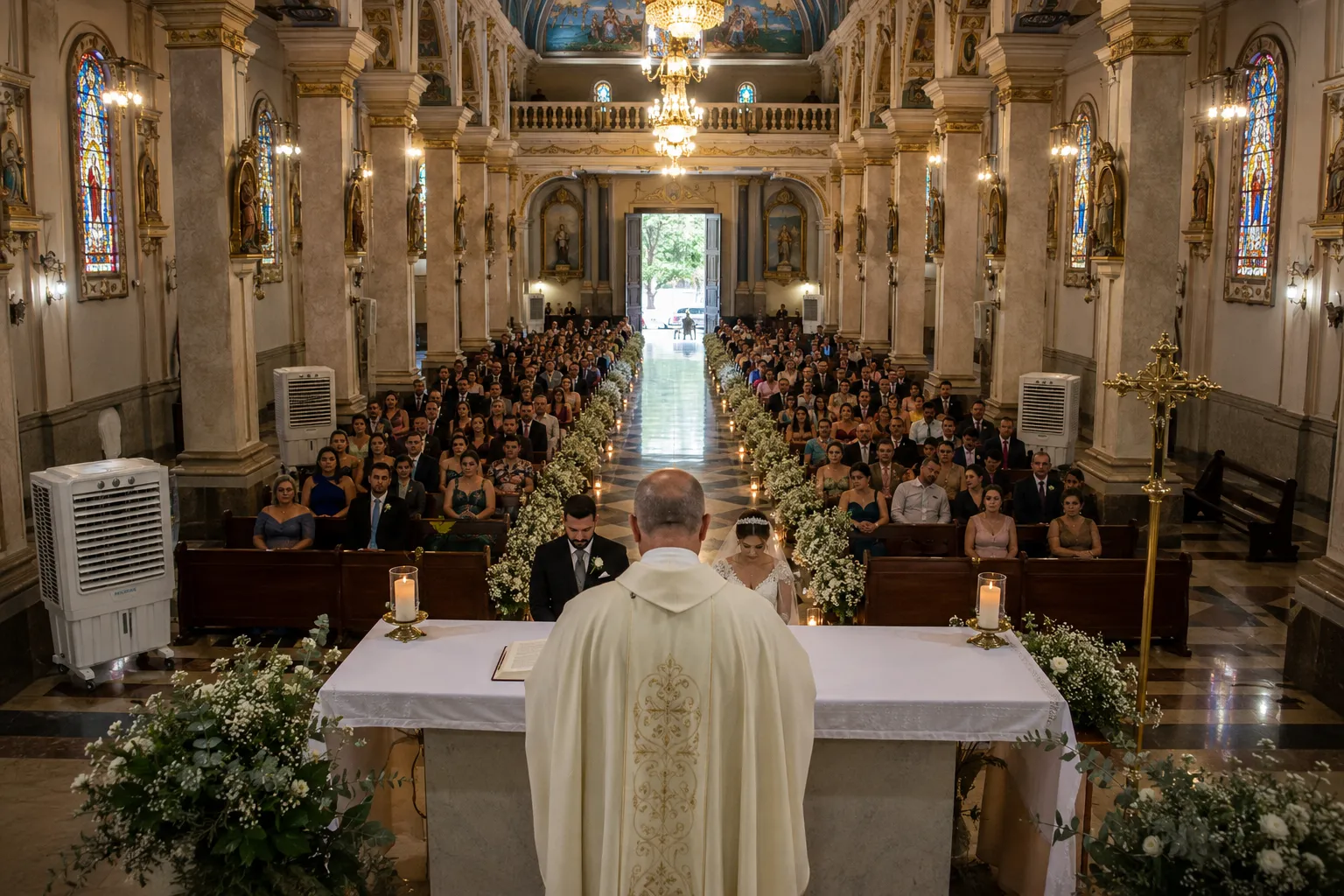 Climatizador em cerimônia de casamento na igreja
